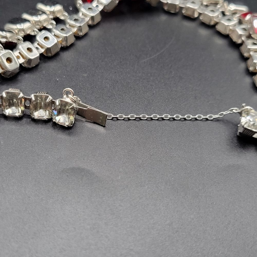 Vintage Silver tone Clear Pink Glass Dangle Choker necklace - Picture 13 of 14